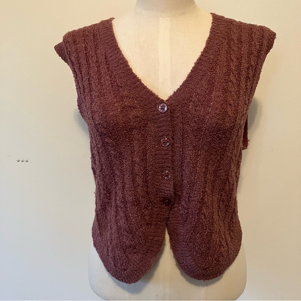 VTG Casual Corner Womens Cable Knit Vest Sz. M Lilac Purple Fairy Cottagecore